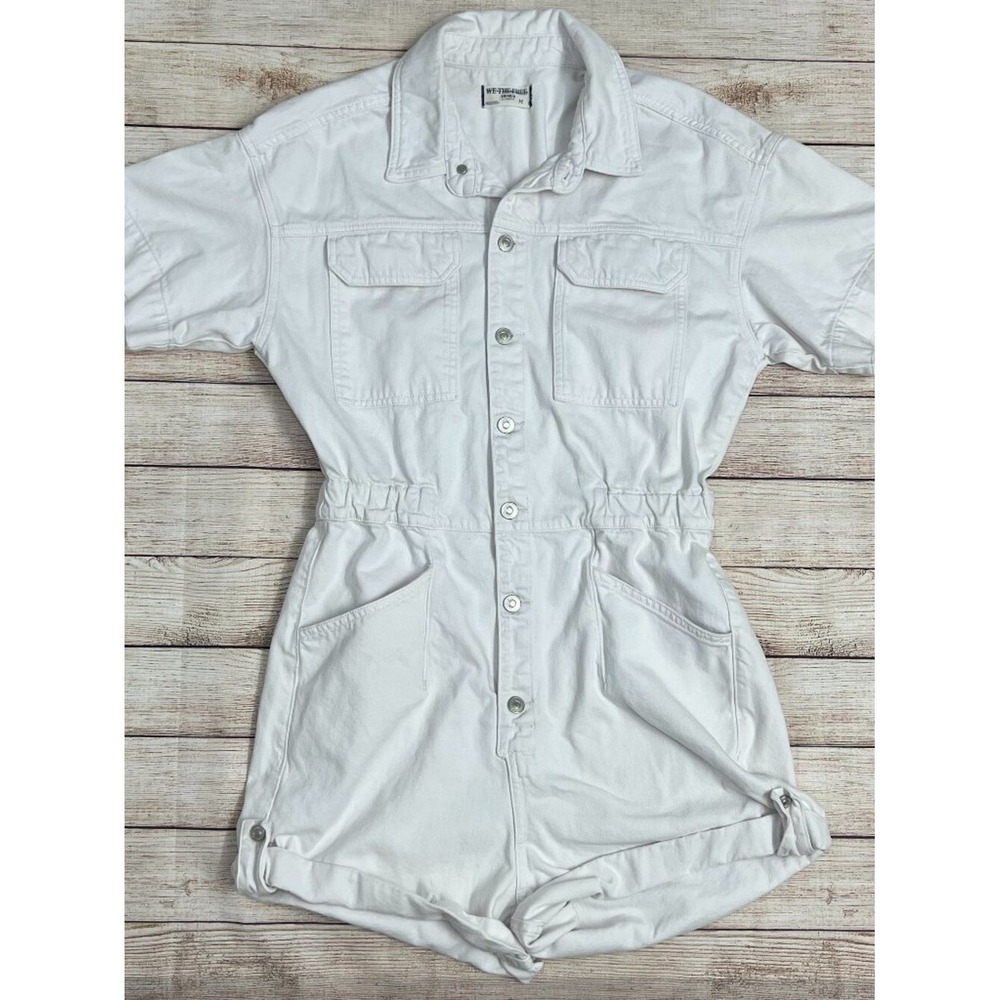 We The Free by Free People Marci Cuffed Shortall Romper Size M White Jumpsuit - Picture 2 of 16